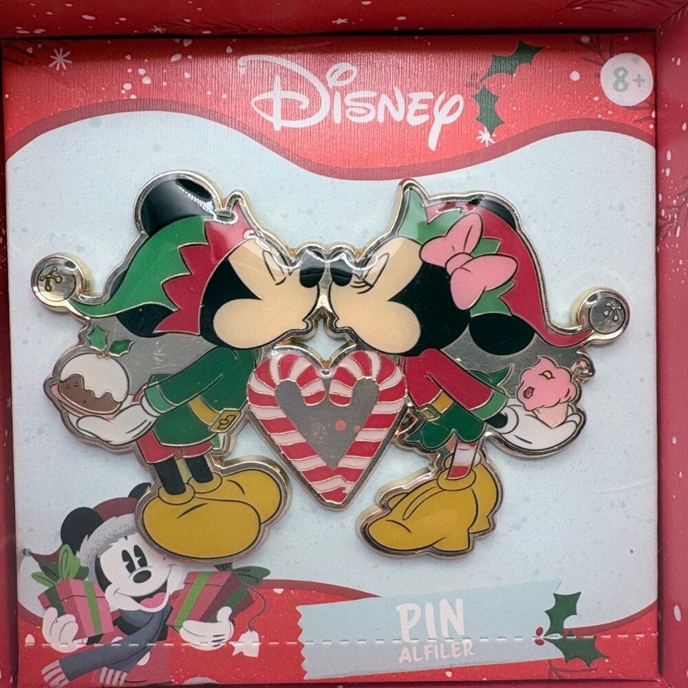 Disney Pin Mickey and Mini Christmas Kiss with Candy Cane Heart
